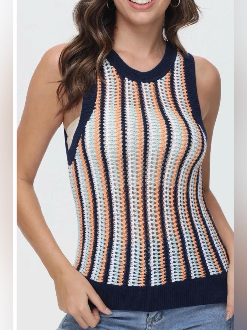 525 Striped Knit Sleeveless Top
